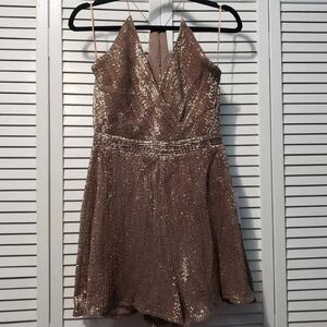 Astr‎ The Label Sabrina Bronze Sequin Romper Women's Size Large